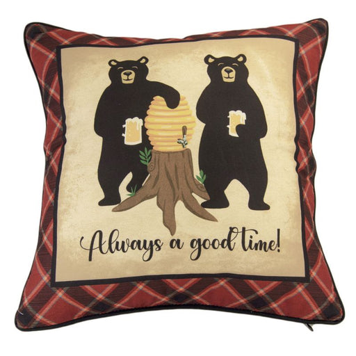 Good Time Bear Throw Pillow | The Cabin Shack